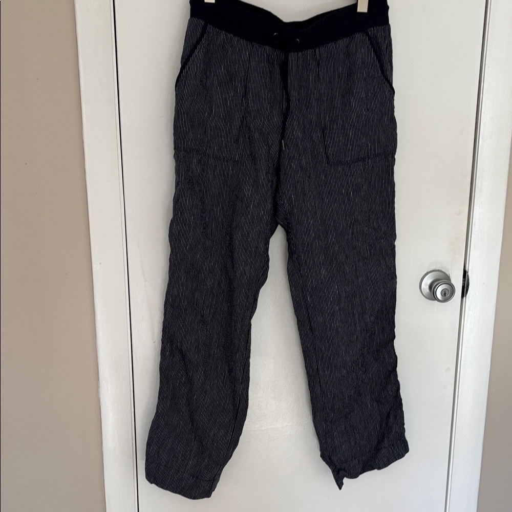 Athleta Black & White Pinstripe Wide Leg Pants